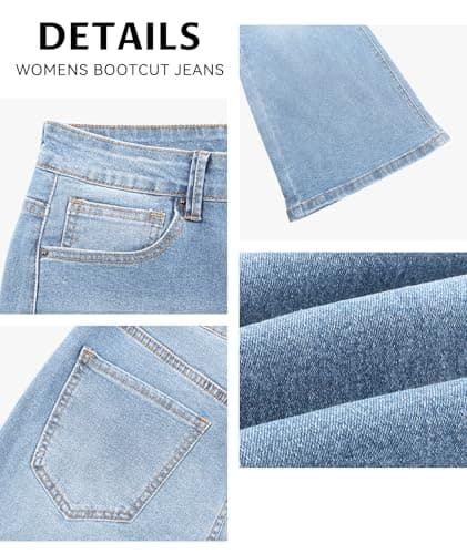 MARIASHA Jeans for Women New Flared Leg Stretch High Wasited Printed Pocket Pants Light Blue 4XL - Thumbnail 6