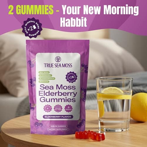 TrueSeaMoss Sea Moss Elderberry Gummies for Adults & Kids – with Burdock Root, Bladderwrack & Magnesium – 60 Gummies (Pouch May Vary) - Thumbnail 5