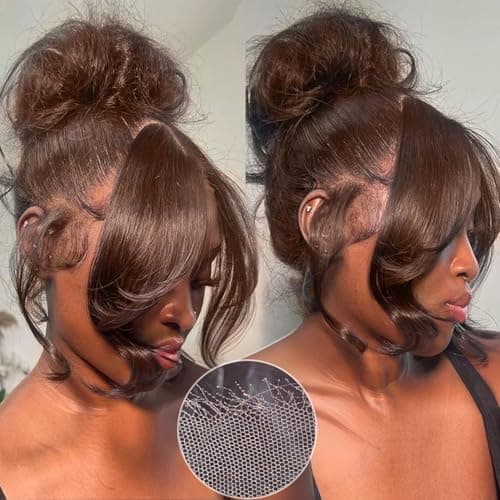 FFEGG 2x6 Skinlike Real HD Lace Closure Chocolate Brown Human Hair Wig 0.095mm Ultra-thin HD Lace 15A Brazilian Body Wave Virgin Human Hair Lace Closure Wigs For Black Women (26 Inch) - Image 1