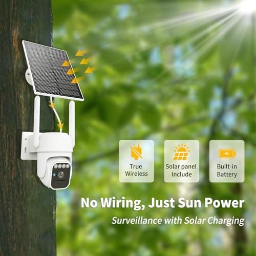 3-Link Solar Camera Outdoor Wireless, Wi-Fi Security Cameras for Home, 360° View, Two-Way Talk, Auto Tracking, Light Alarm, Color Night Vision - Thumbnail 6