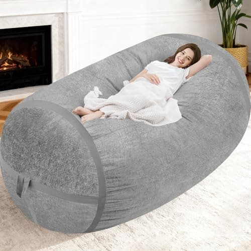 Homguava 6FT Bean Bag Chair Giant Bean Bag Chairs for Adults with Memory Foam Filled,Beanbag Chair with Soft Faux Fur Cover,Comfy Bean Bag Sofa Lounger for Living Room,Game Room,Bedroom