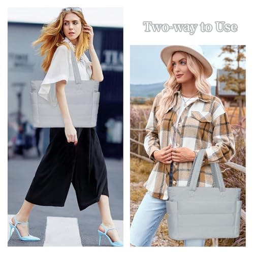 JHhomezeit Puffer Tote Bag for Women-Large Work Tote Bags Quilted Lightweight Puffy Bags Shoulder Bag with Laptop Compartment Gray - Thumbnail 2