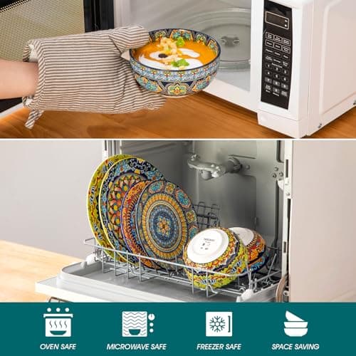 vancasso Plates and Bowls Sets,12-Piece Porcelain Dinnerware Set Service for 4, Bohemian Style Dishes Set for 4, Kitchen Dinner Set, Microwave and Dishwasher Safe, Scratch Resistant, Series KRVI - Thumbnail 4