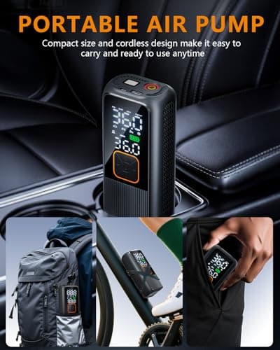 Nikacos Tire Inflator Portable Air Compressor, 150 PSI Rechargeable Air Pump with Digital Pressure Gauge and LED Light, Smart Auto-Off Tire Pump for Car, Motorcycle, Bike, Ball - Thumbnail 4