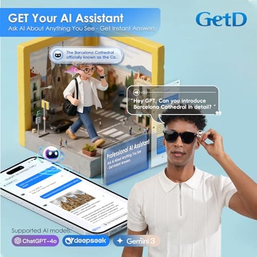 GetD 2026 AI Glasses for Men & Women, Smart Glasses Powered by ChatGPT, AI Real-time Translation with 145 Languages, 11H Music Play, Bluetooth Sunglasses with Polarized Lens, UV Protection for Travel - Thumbnail 4