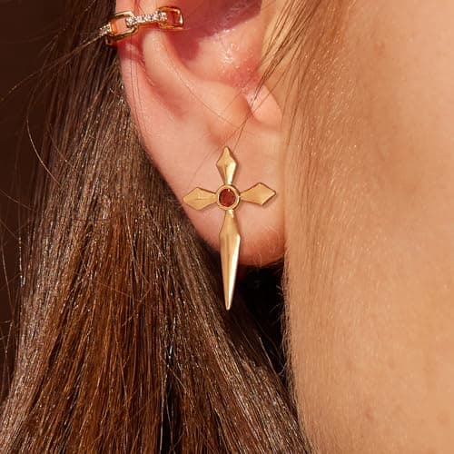 VALLOEY ROVER Cross Stud Earrings 14K Gold Plated Cubic Zirconia Cross Earrings Stud for Women 925 Sterling Silver Post Religious Jewelry Gift for Women - Thumbnail 2