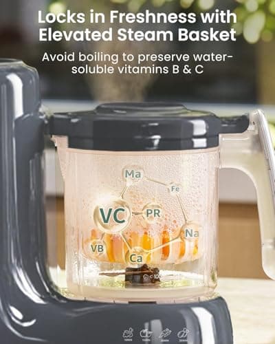 Grownsy Baby Food Maker with Steam Basket, One Step Baby Food Processor Steamer Puree Blender Grinder Mills Machine, Auto Cooking Grinding and Sterili-zing for Healthy Homemade Baby Food, Dark Grey - Thumbnail 3