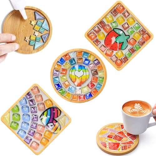 GHAHILI Easter Spring Decor Basket Stuffers 3 Sets DIY Glass Mosaic Tiles for Crafts with Wooden Coasters Mosaic Art Kits Craft Coaster for Adults Women Mixed Color Handmade Decorations for Home - Image 1