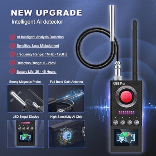 JAXTIN G66 Pro Hidden Camera Detector with AI Auto Scan, Magnetic GPS Tracker, Infrared Camera Finder, LED Display (Medium) - Thumbnail 3