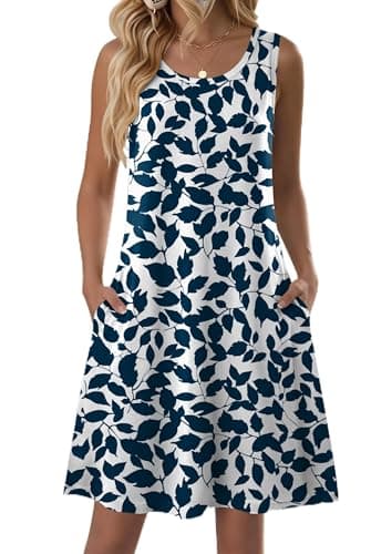 Zeagoo Casual Dresses for Women A-Line Sleeveless Summer Sundress with Pockets Floral Mini Shirt Dress Crewneck Tank Loose Short Dress - Image 1