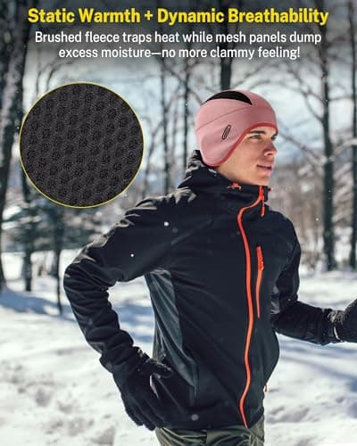 GXCROR Winter Helmet Liner Skull Cap, Fleece Lined Warm Cycling Cap with Glasses Holes, Thermal Hat Beanie for Men Women Pink - Thumbnail 4