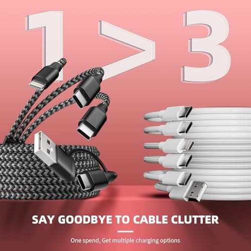 MPATIBY Multi Charging Cable 3 in 2, 1Pack 5FT USB C/A Multi Charger Cable to Type-C/IP Port, Nylon Braided USB C Multiple Charger Cord for All Devices, Universal Phone Charger Cord for Cell Phones - Thumbnail 3