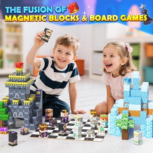 144PCS Magnetic Blocks - Mine Magnet World Chess Set, Magnetic Building Toys Games for Kids Ages 5-7 6-8 8-12, Magnet Blocks Kids Toddler Toys, Ideal Gifts for Boys & Girls Ages 3+ - Thumbnail 3