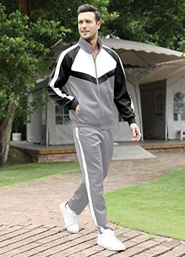 Sun Lorence Track Suits for Men Sets with Full Zipper Sports Athletic Running Workout Sweat Suits Grey Small - Thumbnail 2