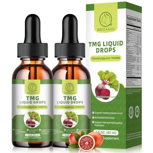 TMG Supplements 1000MG - Trimethylglycine Liquid Drops, Betaine High Absorption, Supports Methylation, Liver Wellness & Cognitive, Non-GMO, Vegan, Blood Orange Flavor, 2 Fl.Oz (2 Pack) - Image 1