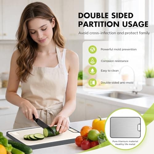Sumzzz Titanium Cutting Board for Kitchen, Cutting Board Double Sided Food Grade, Pure Titanium/PP, Easy to Clean Large Size 15”×10.3” - Thumbnail 2