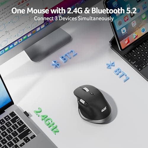 acer Ergonomic Mouse Wireless Rechargeable with Side Scroll (BT5.2+2.4GHz), Bluetooth Computer Mouse for Laptop, Medium to Large Sized Hands, Office USB Mice, 8 Buttons, 4800 DPI for PC, Desktop - Thumbnail 2