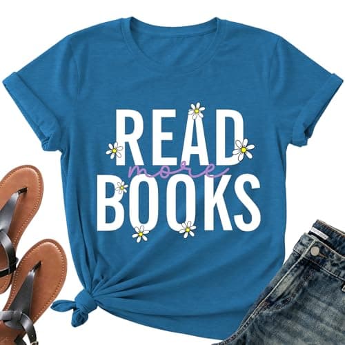 Reading Teacher Shirt Women-Cute Read More Books Short Sleeve Library Book Lovers Daisy Tee Tops - Image 1