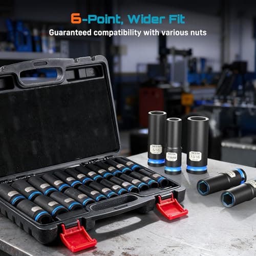 1/2" Drive Deep Impact Socket Set, SAE & Metric Sockets (5/16"-15/16" & 10-24mm), Professional CR-MO Steel, 6-Point for Impact Wrench, Automotive & Truck Repair Tool Kit - Thumbnail 6