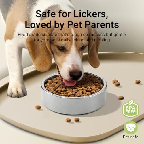 DownyPaws Dog Food Mats for Floors Waterproof, BPA Free Silicone Dog Bowl Mat, Non-Slip Pet Feeding Mat with High Raised Edge, Cat Placemat for Messy Drinkers, 24"×17", Almond - Thumbnail 2