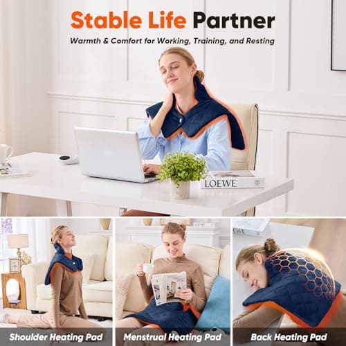 Blue Weighted Heating Pad for Neck Shoulders and Back, Valentines Day Gifts for Him Men Husband, Birthday Gifts for Men Dad, Instant Electric Heated Blanket with 9 Heat Options 4 Auto-Off Timer, Navy - Thumbnail 5