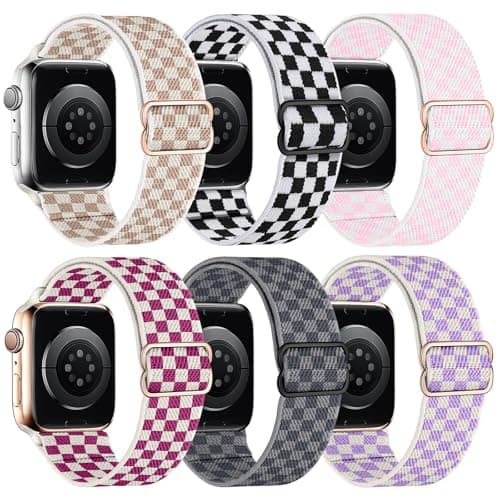MITERV 6 Pack Stretchy Solo Loop Compatible with Apple Watch Band 38mm 40mm 41mm 42mm 44mm 45mm 49mm Women Men,Soft Nylon Elastic Braided Strap Wristband for iWatch Series Ultra 9 8 7 6 5 4 3 2 1 SE - Image 1