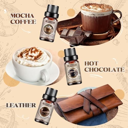 Bakery Essential Oils Set - 6x10ML Fragrance Oils for Home Diffusers,Candle & Soap Making |Home Aromatherapy & Crafting| Leather, Hot Chocolate, Coffee Cake, Mocha Coffee, Apple Pie,Brown Sugar Scents - Thumbnail 4