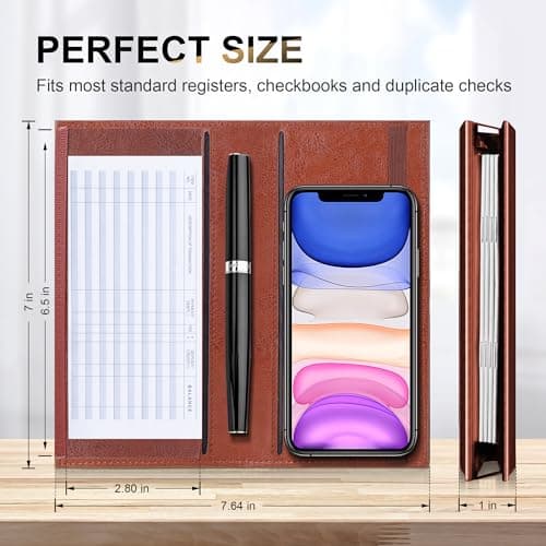 CASMONAL Checkbook Covers for Personal Checkbook Holder RFID Blocking Premium Leather Checkbook Cover for Duplicate Checks - Thumbnail 4