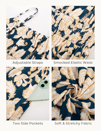 GRACE KARIN Summer Dresses for Women 2026 Vacation,Smocked Floral Maxi Dresses,Boho Beach Long Sundress Navy Flower XL - Thumbnail 5
