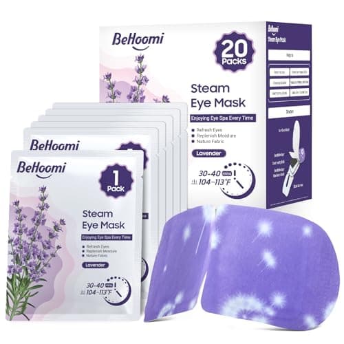 BeHoomi 20Packs Steam Eye Mask, Heated Eye Mask Warm Compress for Eyes, Disposable Self Heating Steam Mask for Sleep, Spa, Travel Essentials, Relaxation Gifts for Women, Mothers Day Gifts (Lavender) - Image 1