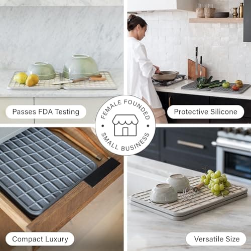 Dorai Home Large Dish Pad – 40% More Drying Space, Eco-Friendly Quick-Drying Stone Mat for Kitchen, 24.6" x 16.5", Sandstone - Thumbnail 3