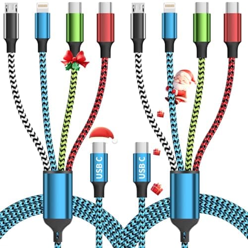 Travle USB A/C 4 in 2 Charging Cords,Dual Type C Mulit Charging Cable, Universal Charging Cables for All Devices,Travle Charger Cord for iPhone Series/Samsung/Tablets/PS,Blue&Black - Image 1