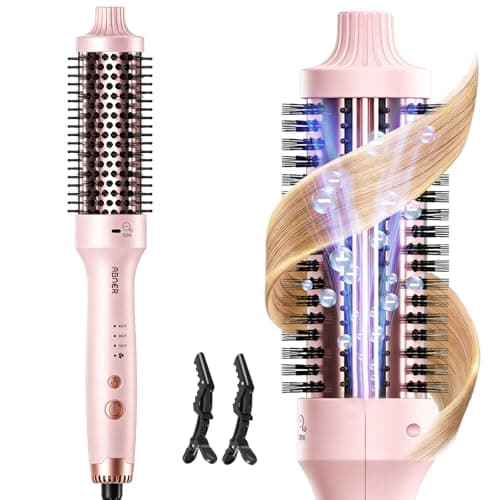 ABNER Thermal Ionic Brush, 1.5 Inch Heated Round Brush for Blowout Look, Makes Hair Shinier & Smoother, Dual Voltage for Travel, Negative Ion Technology, Titanium, Temperature Settings, Less Damage