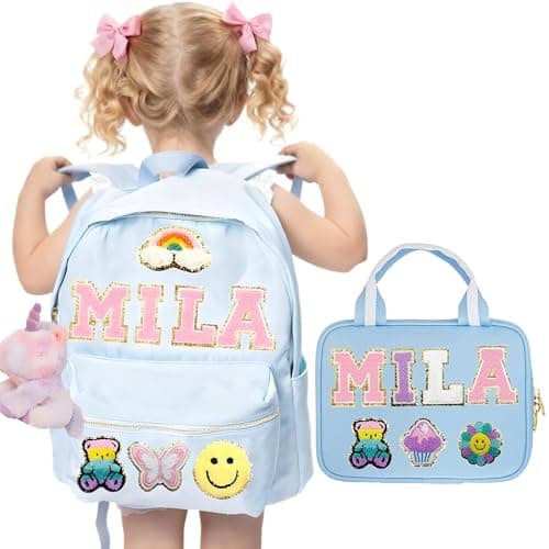 ROSLILY Personalized Backpack Lunch Bag for Girls Boys Toddles Custom Back To School Backpack With Name Patch Custom Nylon Waterproof School Backpack for School Travel Easter Basket Stuffers - Image 1