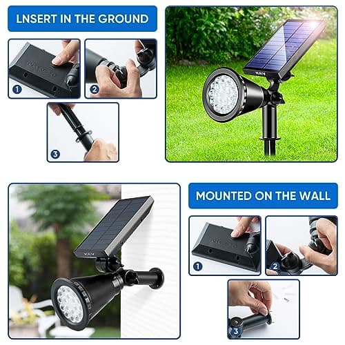KEV 800 Lumens Solar Spot Lights Outdoor,18 LEDs Solar Flood Lights with 2 Modes &Adjustable &IPX65 Waterproof,Solar Spotlight for Driveway/Backyard/Patio Landscape/Tree/Garage(Cool White, 4 Pack) - Thumbnail 5