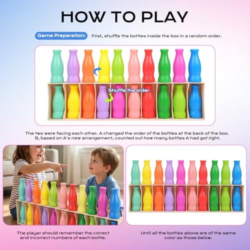 Foleto Bottle Flip Challenge Game, Color Match Interactive Sorting Toy with 20 ABS Bottles, Dual-Mode Brain Training Game Portable Party Family Group Challenge - Thumbnail 5