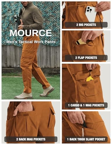 MOURCE Cargo Pants for Men Lightweight Waterproof - Ripstop Quick Dry Work Pants Men with Pockets, Brown 32L - Thumbnail 5