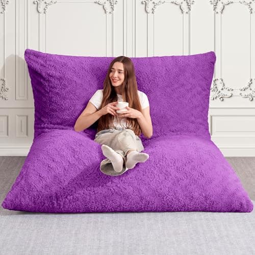 HABUTWAY 4 in 1 Bean Bag Chair, Giant Memory Foam Filling Bean Bag Sofa, Adult Bean Bag Chair, Machine Washable Faux Fur Cover, Bean Bag for Adult (Purple) - Image 1