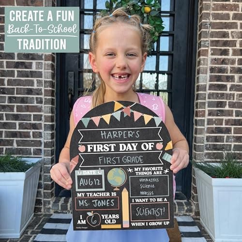 My First Day of School Sign with Markers -11x14 Back to School Signs First and Last Day, Kindergarten Chalkboard Signs, Pre K Sign Board, Preschool Board, Reusable Photo Prop for Kids - Thumbnail 3