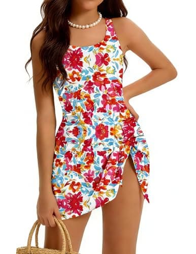 Bupekbee Girl Swimsuit One Piece Swim Dress Adjustable Straps Bathing Suit Size 9-19 - Image 1