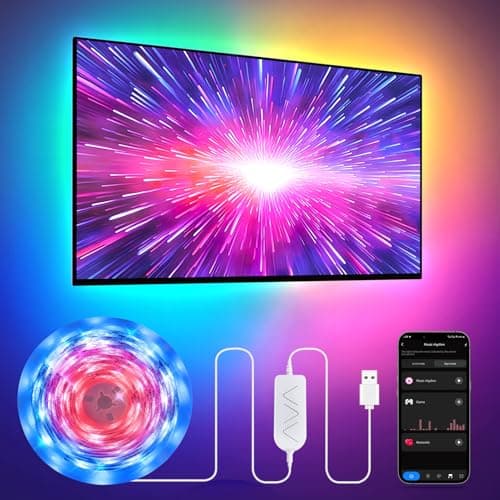 9.84ft RGB+IC LED Lights for 32-43 Inch TV, Backlight Strip Behind TV with Music Sync, Bluetooth APP and Voice Control, 44 Scene Modes, for Ambient Mood Lighting, Monitor Game, Bedroom, Living Room - Image 1