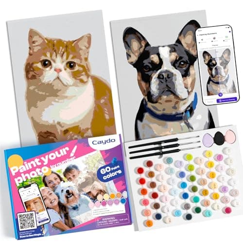 Caydo Custom Paint by Numbers Kit for Adults, Turn Your Photo into A4 Paint Templates via Included Customization Feature with 60-Color Acrylic Set and 3 Blank Canvases for Gift & Home Activity - Image 1