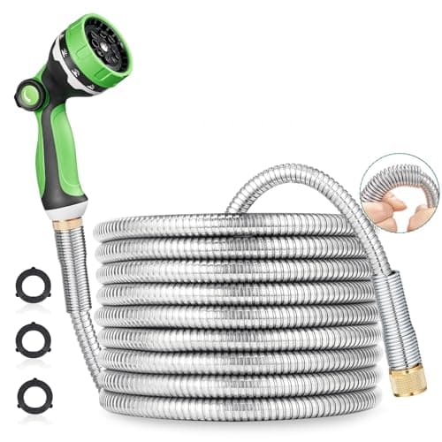 HOMEIDEAS 25 ft Leak-proof Stainless Steel Metal Garden Hose Set - Newly Premium SUS304 Spring Protective Sleeve, Anticorrosive 3/4" Brass Fittings - Perfect for Outdoor Watering - Image 1