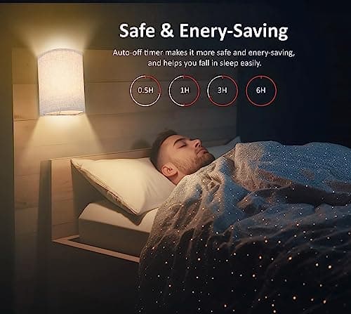 FINCMY Battery Operated Wall Sconces Set of Two, 18 RGB Colors Stick on Wall Lights with Remote, Changeable Dimmable Height Fabric Battery Powered Wall Lights for Bedroom Living Room Hallway - Thumbnail 4