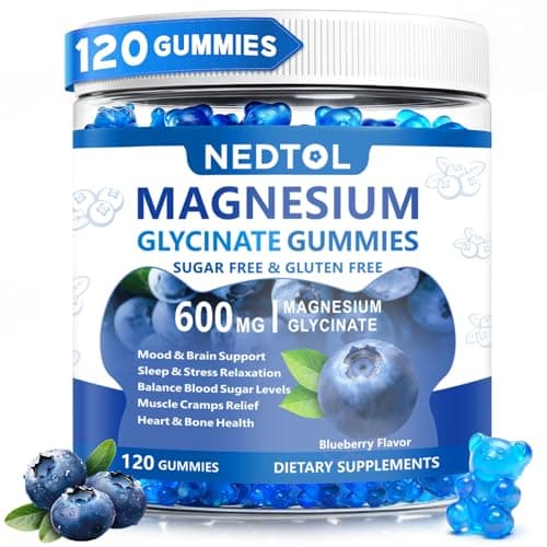 Nedtol Magnesium Glycinate Gummies 600mg, Sugar Free Magnesium Potassium Supplement for Adults with Magnesium L-Threonate, Vitamin D, B6,and CoQ10 for Sleep, Body Support and Relaxation,120 Count - Image 1