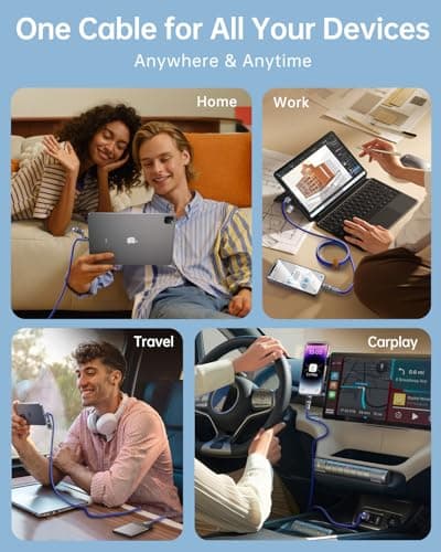 Vexipia 4 in 1 USB C Cable 60W Fast Charging & Data Transfer, Thicker Silicone Multi Charger Cord for iPhone iPad Charger Wire Combo with L/Type C/USB A for iPhone 16/15/Macbook (Blue) - Thumbnail 5