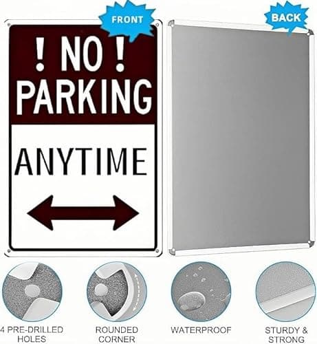 Carastora 'No Parking' Sign with Arrow - 8x12 Inch Metal Sign - Rust, Water and Fade Resistant - Easy to Install for Outdoor or Indoor Use, Perfect for Driveways, Roads or Garages - Thumbnail 5