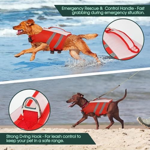 Kuoser Dog Life Jacket, High Flotation Dog Life Vest for Swimming & Boating, Adjustable Dogs Swim Vest with Rescue Handle, XS-XXL Reflective High Visibility Lifejacket for Small Medium Large Dogs - Thumbnail 4