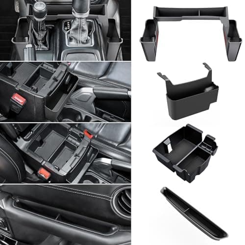 DIAMOOKY 4PCS Upgraded Center Console Organizer for Jeep Wrangler JL JLU 4xe 2018-2026 & Gladiator JT 2020-2024 2025 2026 Accessories Gear Shift Side Tray Hanging Armrest Storage Box (Not for JK/JKU) - Image 1