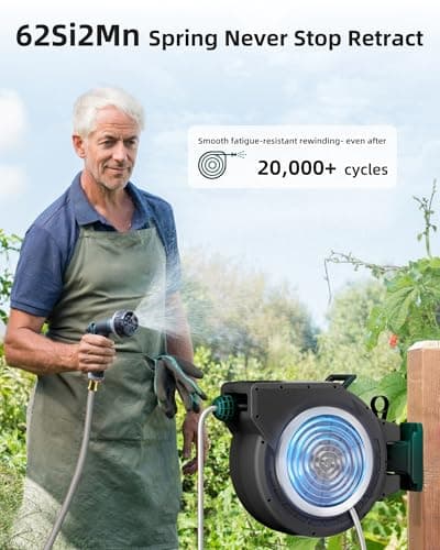 AYURA Retractable Garden Hose Reel 100 ft x 1/2 inch with Pro Metal Shaft, Heavy Duty Automatic Garden Hose Reels with Kink-Free Rewind and Lock at Any Length, Wall Mount Water Hose Reel for Outside - Thumbnail 5